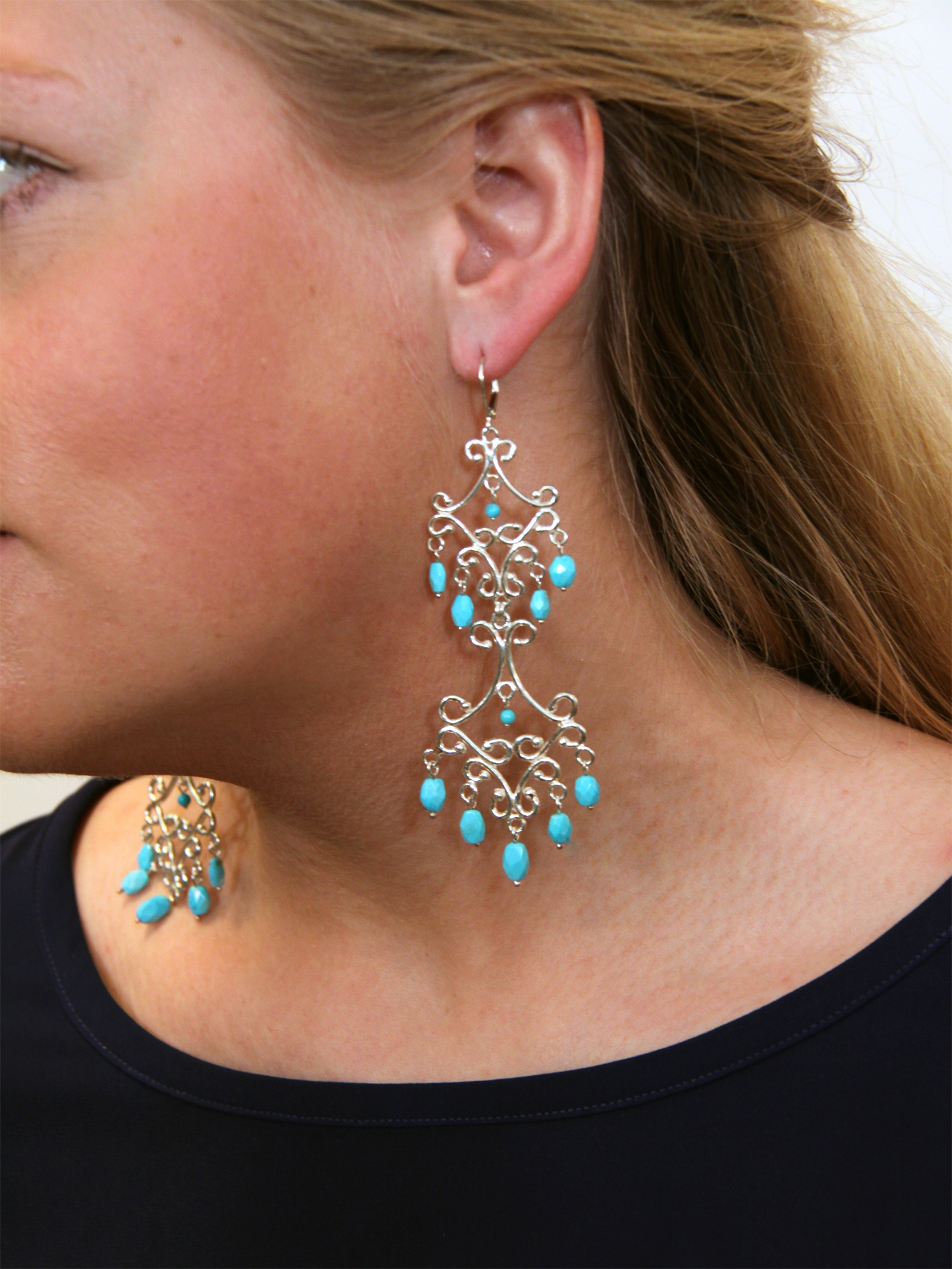 Sterling silver gold turquoise earrings Jewellery Earrings Chandelier Earrings 