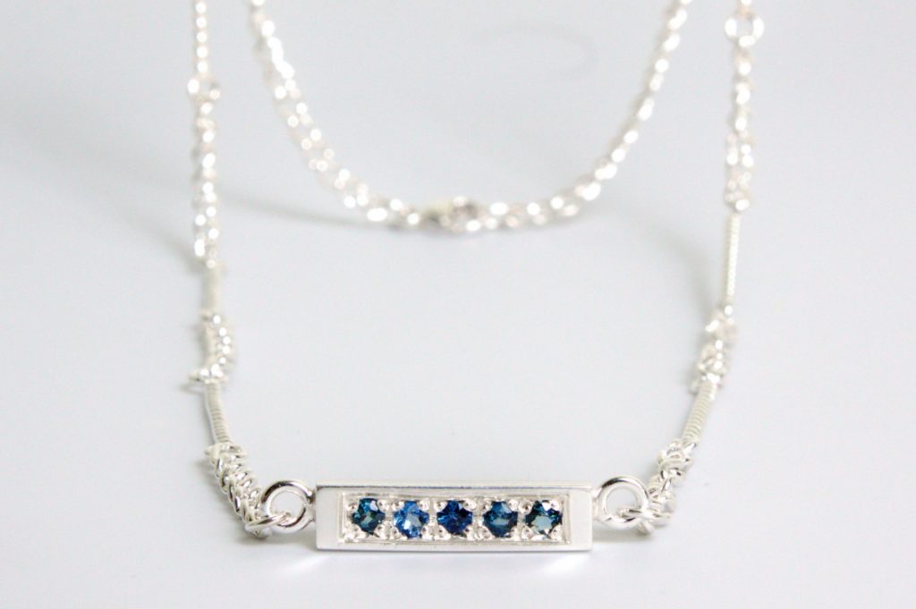 Sterling Silver and Sapphire Bar Necklace Paradigm Jewellery