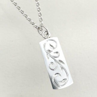 Sterling Silver Leaf & Vine Engraved Dog Tag