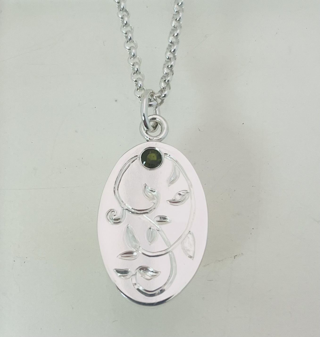 Green Tourmaline & Sterling Silver Oval Engraved Dog Tag - Image 2