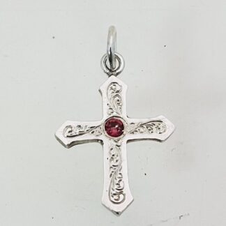 Sterling Silver & Gemstone Engraved Cross Charm