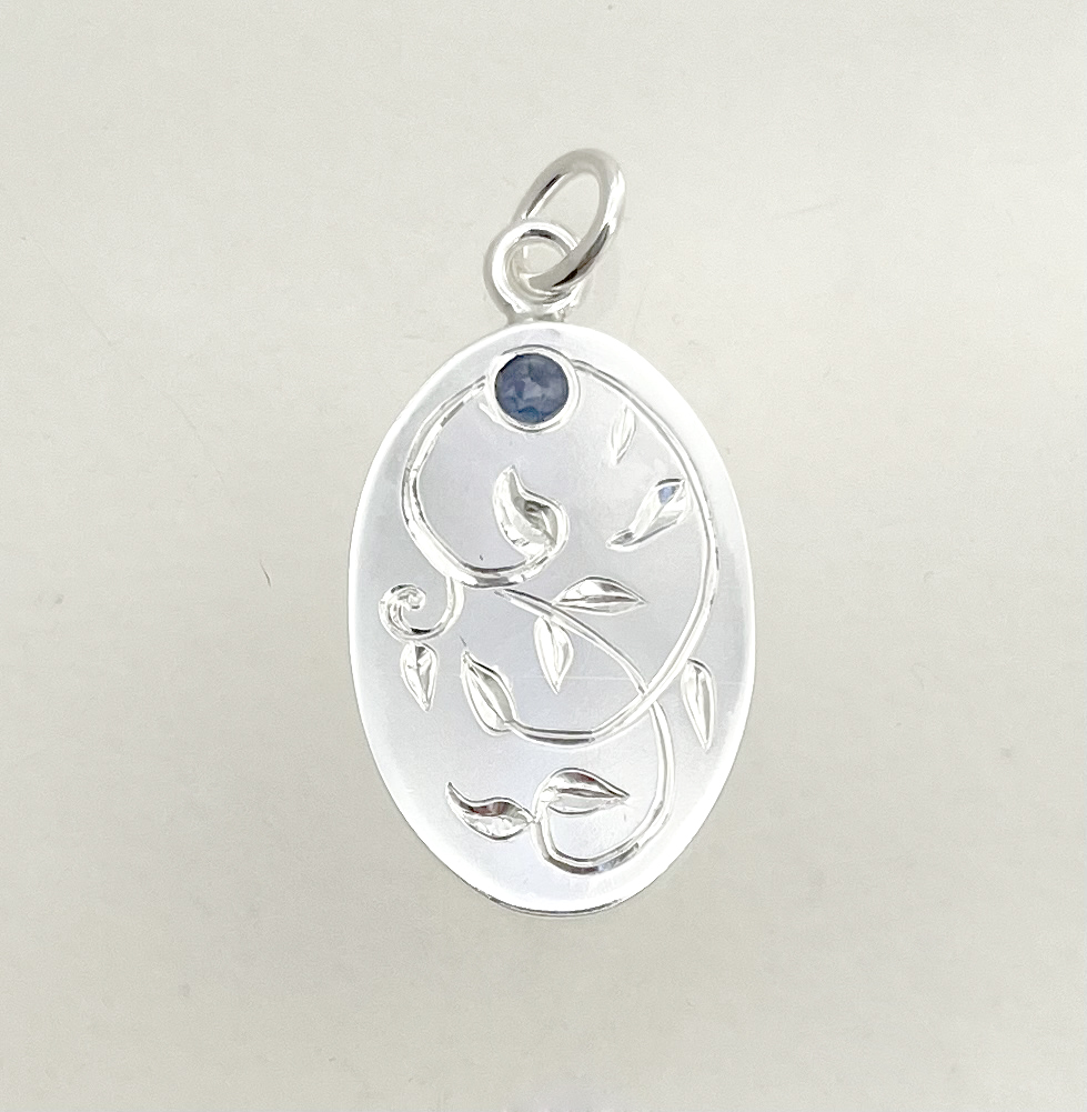 Sapphire & Sterling Silver Oval Engraved Dog Tag - Image 2