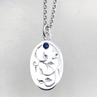 Sapphire & Sterling Silver Oval Engraved Dog Tag