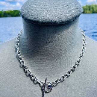 Sterling Silver Oval Link Choker with Sapphire Toggle