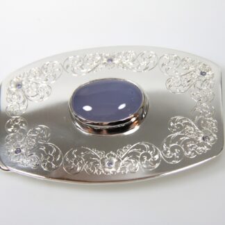 Sterling Silver, Chalcedony and Tanzanite Engraved Buckle